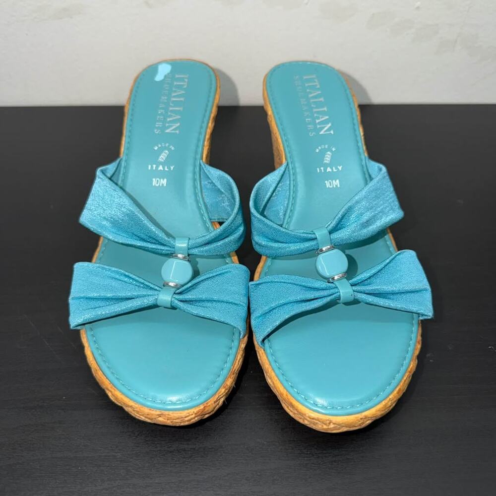 Italian Shoemakers Turquoise Wedge Sandals Size 10M